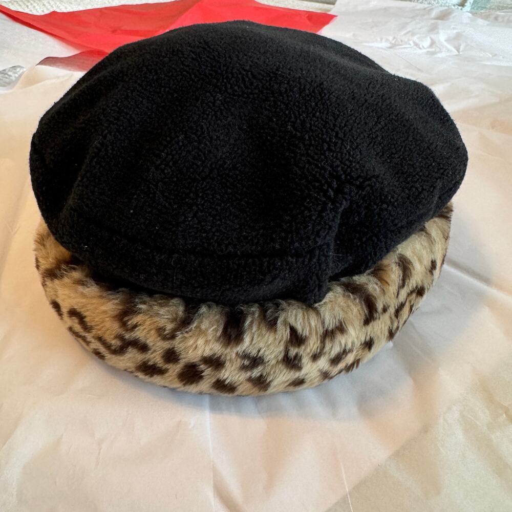 Vintage Fashion Crown Cap hat, Faux Leopard fur Trim
